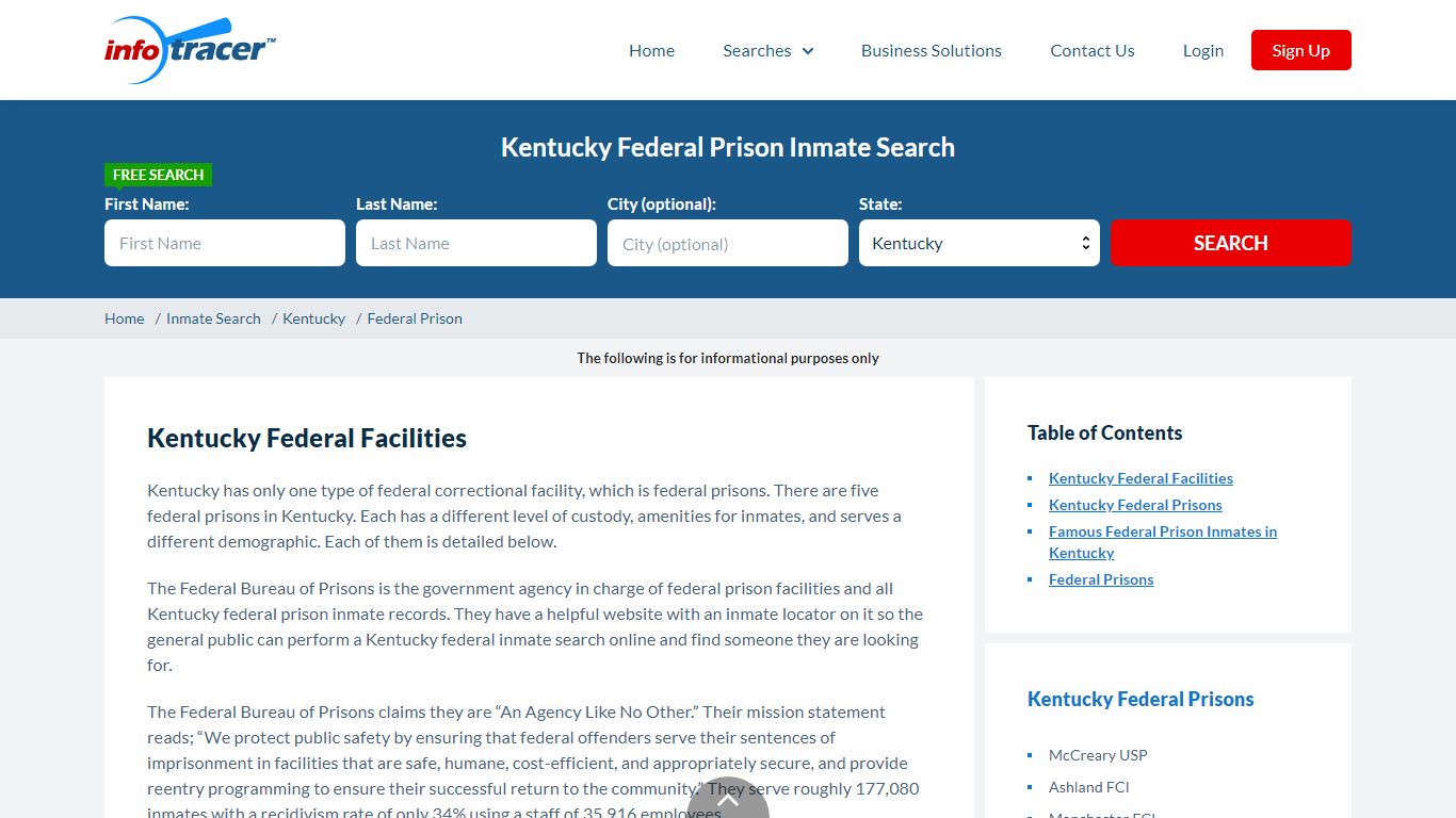 Kentucky Federal Prisons Inmate Records Search - InfoTracer